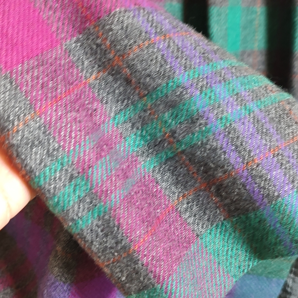 Country Suburbans Vintage Wool Plaid A-Line Skirt - Green and Purple - Picture 2 of 7